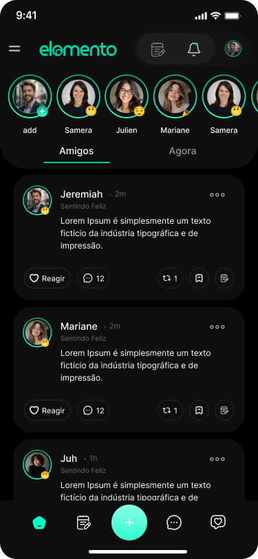Feed do Elomento em modo escuro